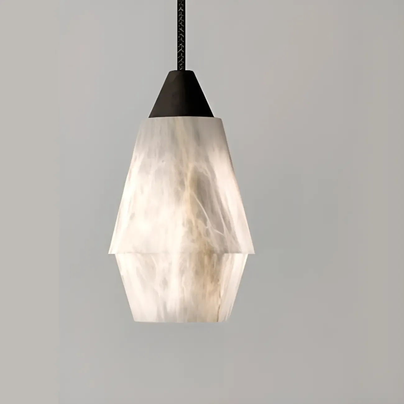 Suspension Art Déco simple conique en albâtre avec corde
