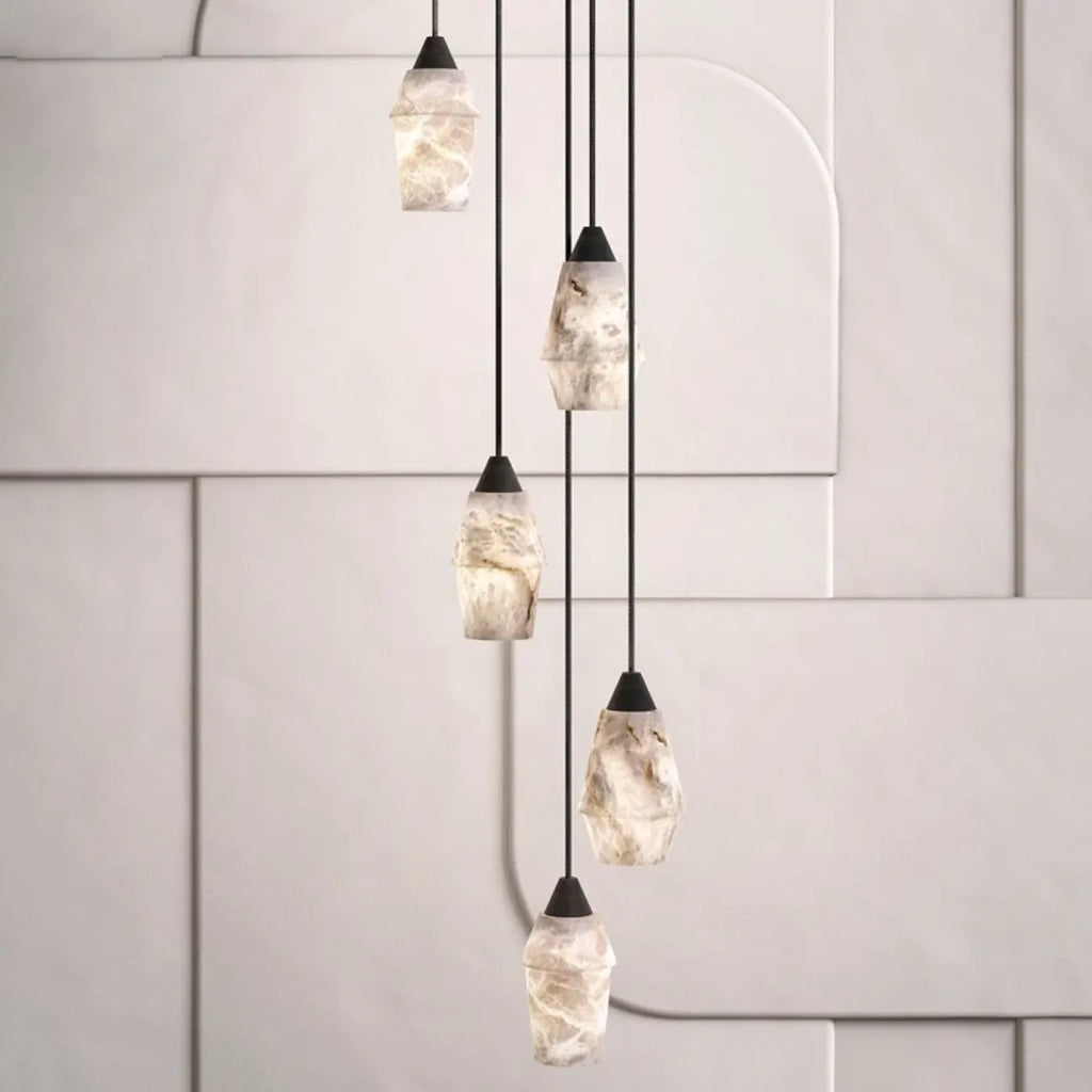 Suspension Art Déco simple conique en albâtre avec corde
