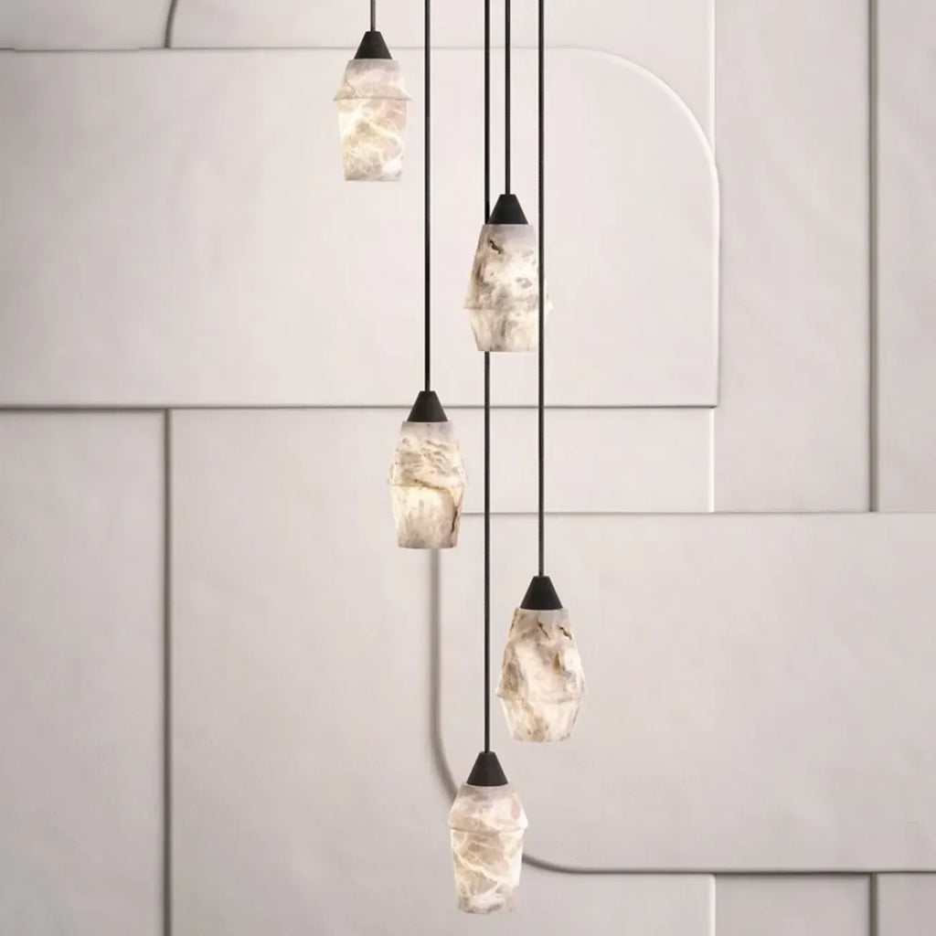 Suspension Art Déco simple conique en albâtre avec corde
