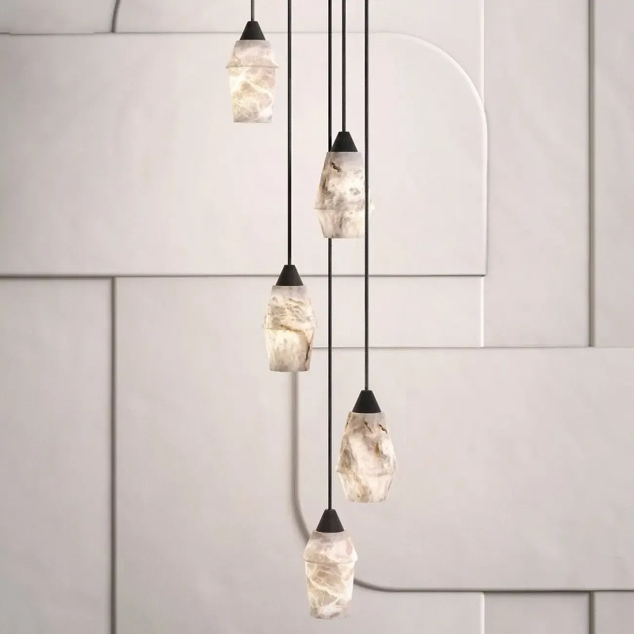 Suspension Art Déco simple conique en albâtre avec corde