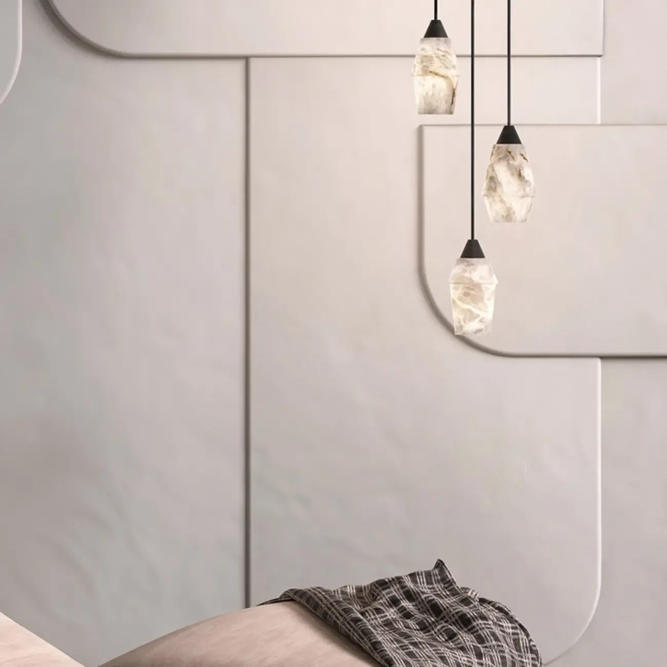 Suspension Art Déco simple conique en albâtre avec corde