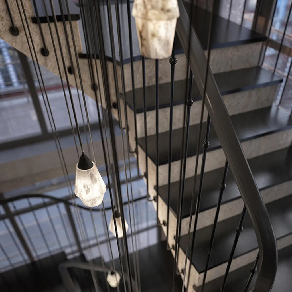 Suspension Art Déco simple conique en albâtre avec corde