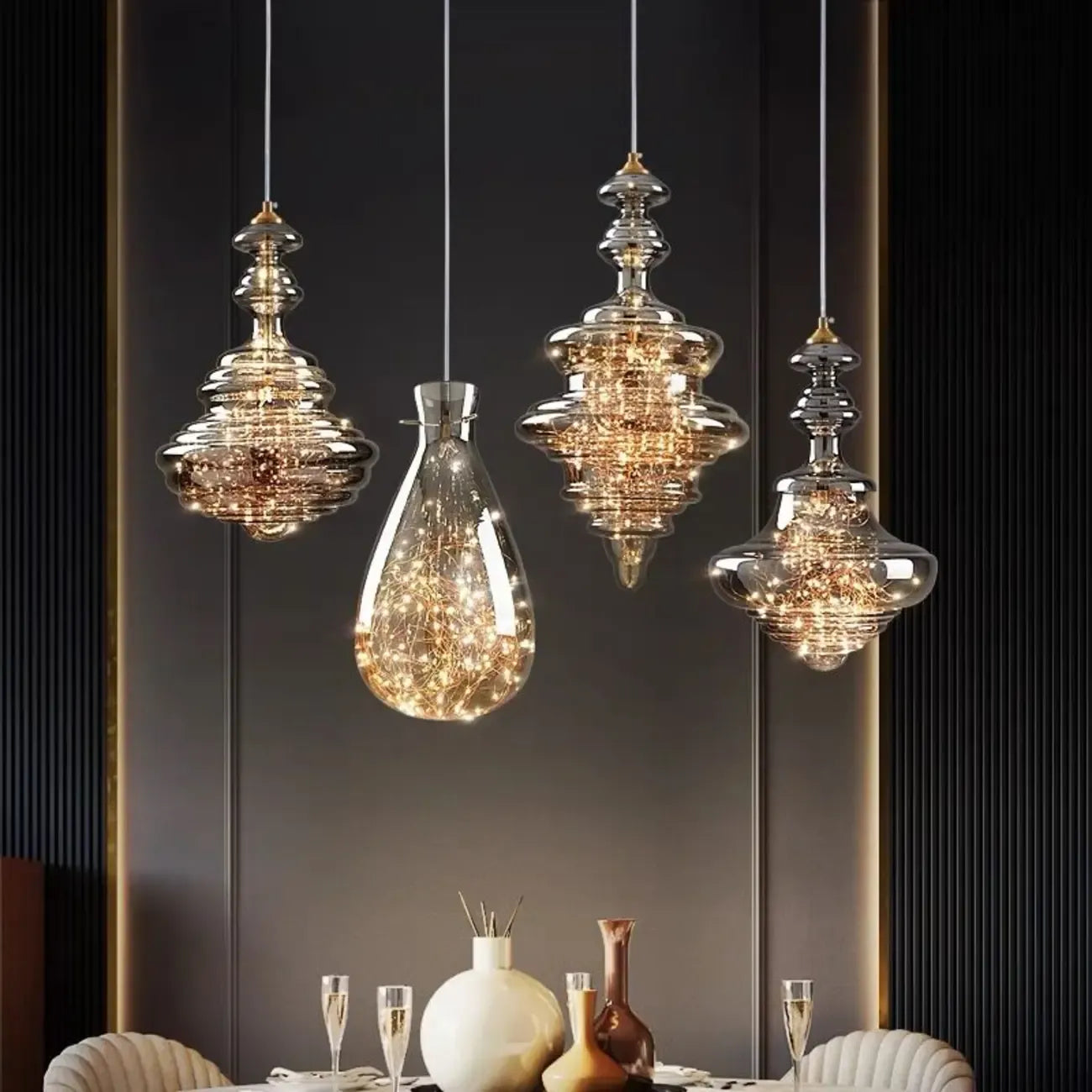 Suspension moderne en verre transparent pour salle à manger