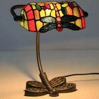 Lampe de table Tiffany Vintage à pied en vitrail libellule