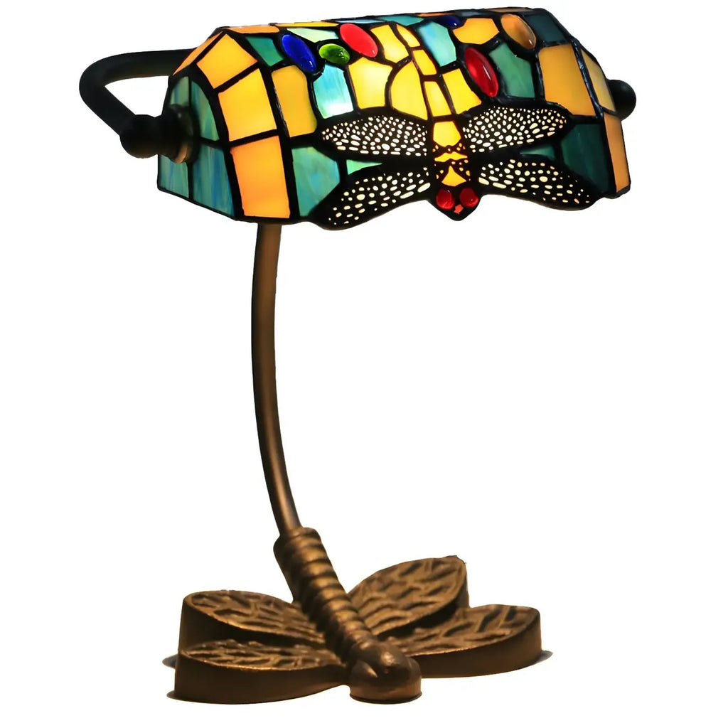 Lampe de table Tiffany Vintage à pied en vitrail libellule