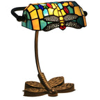 Lampe de table Tiffany Vintage à pied en vitrail libellule