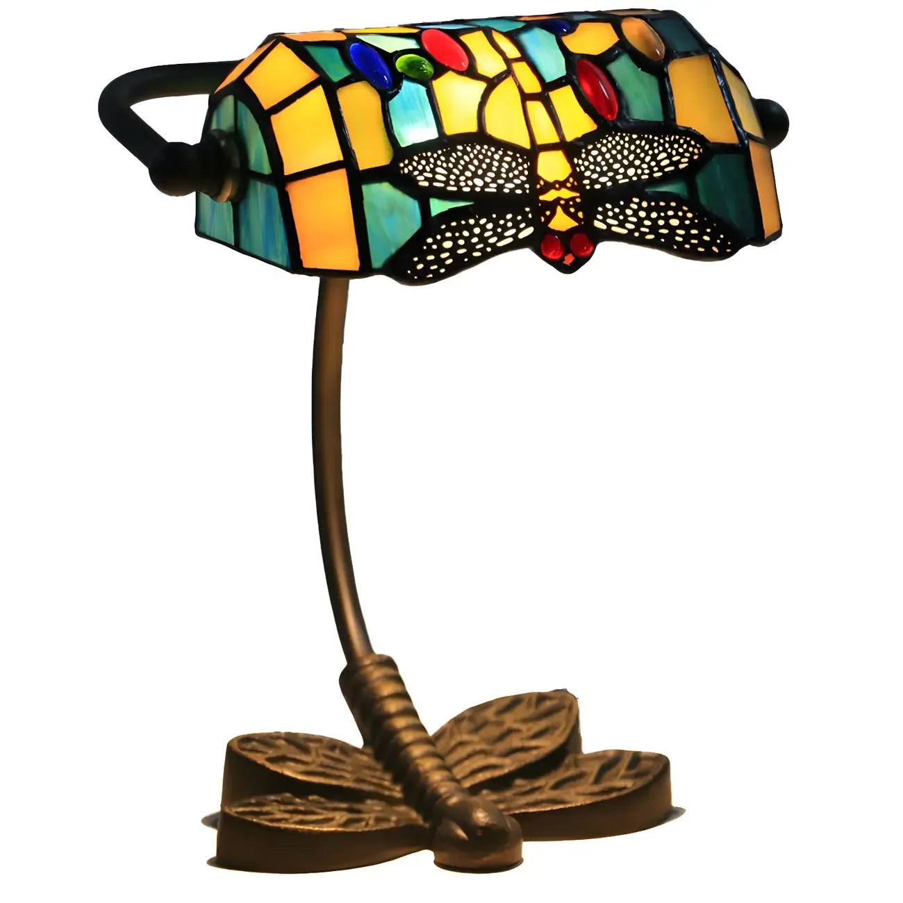 Lampe de table Tiffany Vintage à pied en vitrail libellule