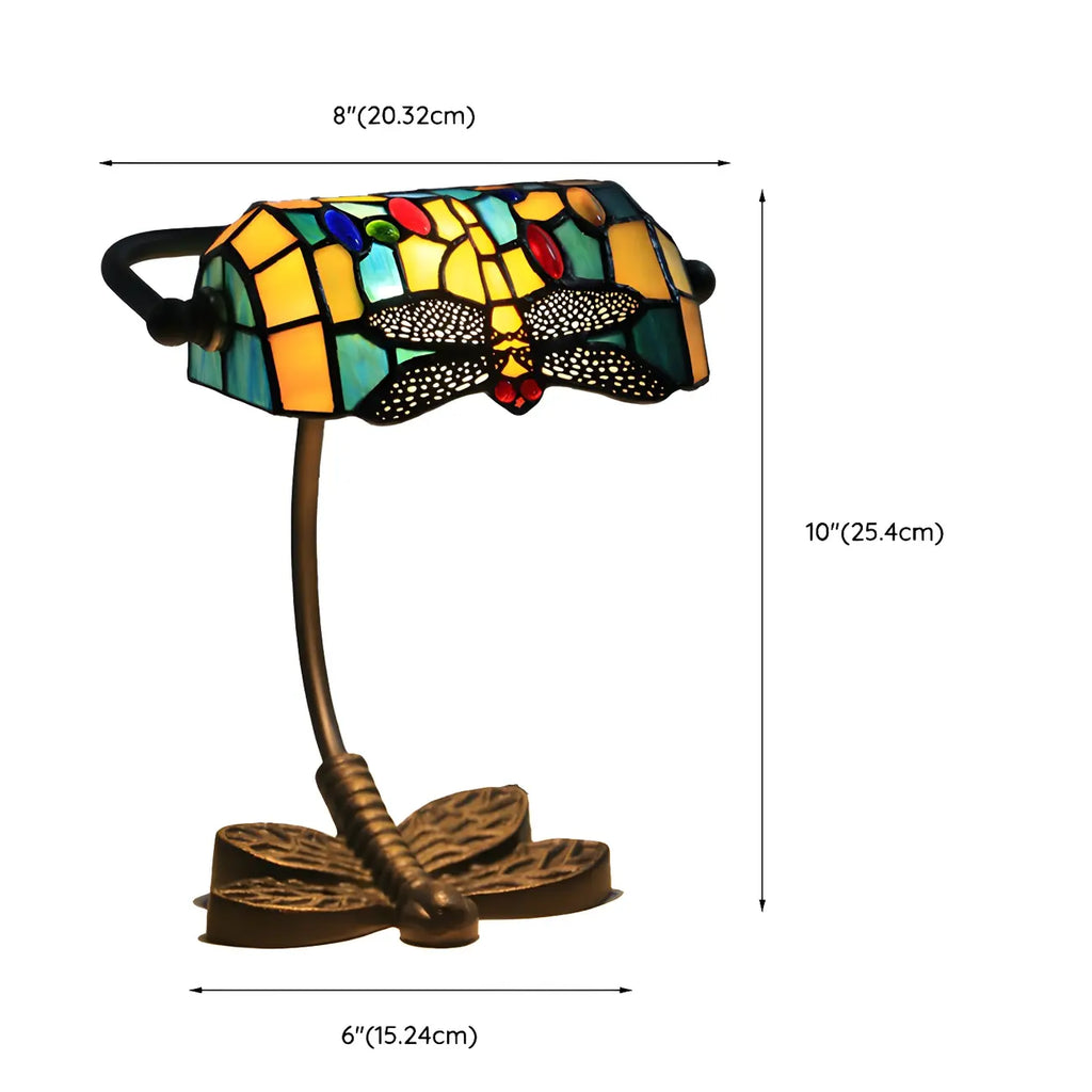 Lampe de table Tiffany Vintage à pied en vitrail libellule