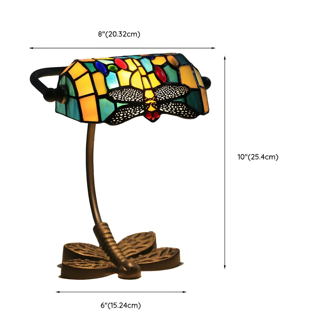 Lampe de table Tiffany Vintage à pied en vitrail libellule