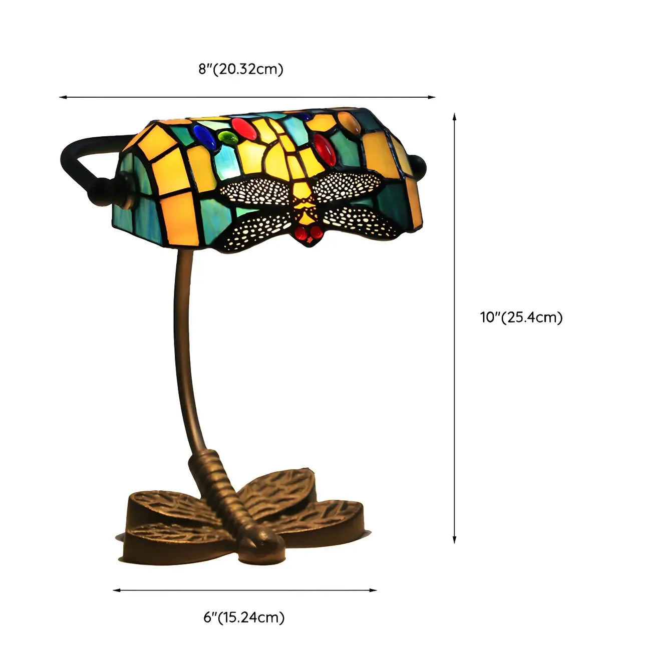 Lampe de table Tiffany Vintage à pied en vitrail libellule