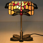 Lampe de table Tiffany Vintage à pied en vitrail libellule