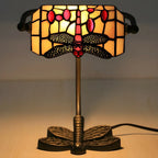 Lampe de table Tiffany Vintage à pied en vitrail libellule