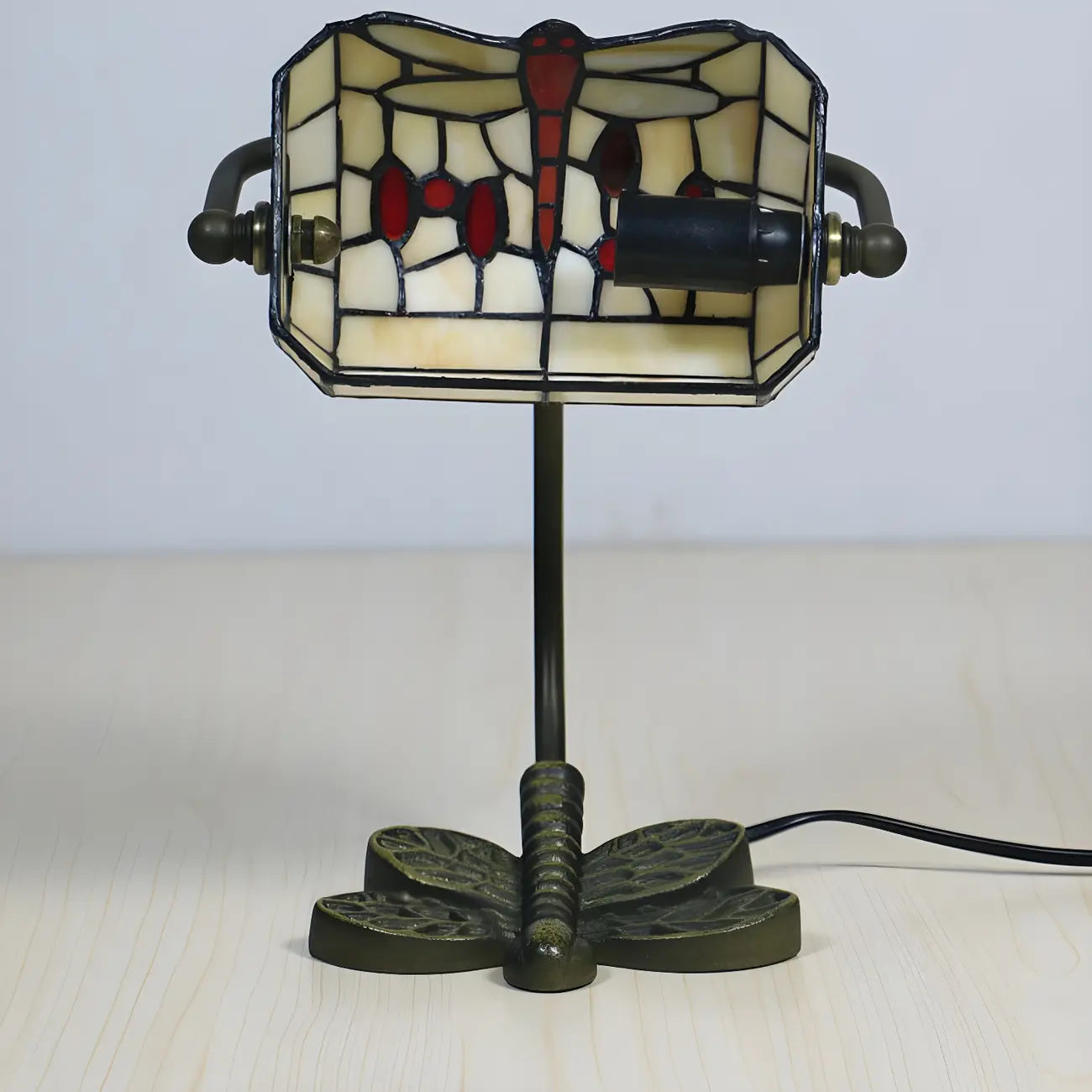 Lampe de table Tiffany Vintage à pied en vitrail libellule