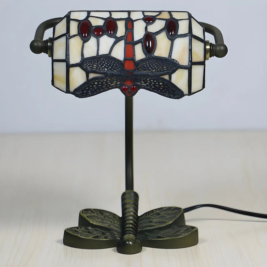 Lampe de table Tiffany Vintage à pied en vitrail libellule