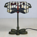 Lampe de table Tiffany Vintage à pied en vitrail libellule