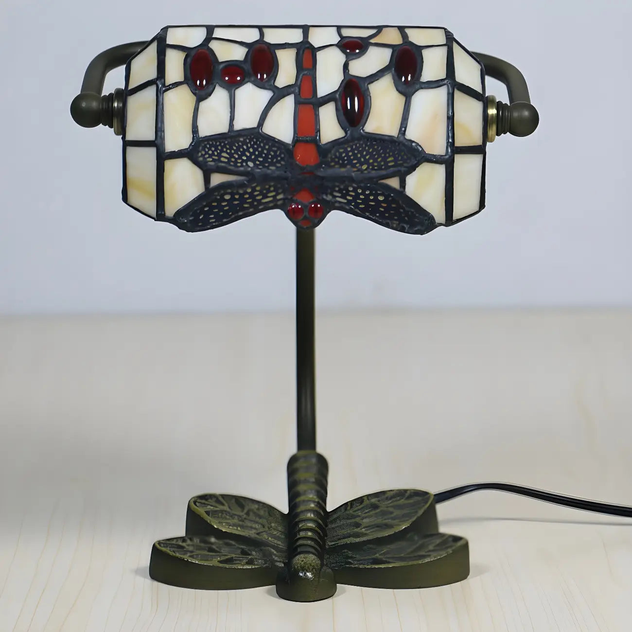 Lampe de table Tiffany Vintage à pied en vitrail libellule
