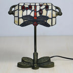 Lampe de table Tiffany Vintage à pied en vitrail libellule