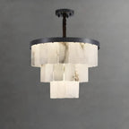 Lustre intemporel à plusieurs niveaux en albâtre noir métallisé circulaire