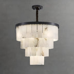 Lustre intemporel à plusieurs niveaux en albâtre noir métallisé circulaire