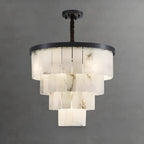 Lustre intemporel à plusieurs niveaux en albâtre noir métallisé circulaire