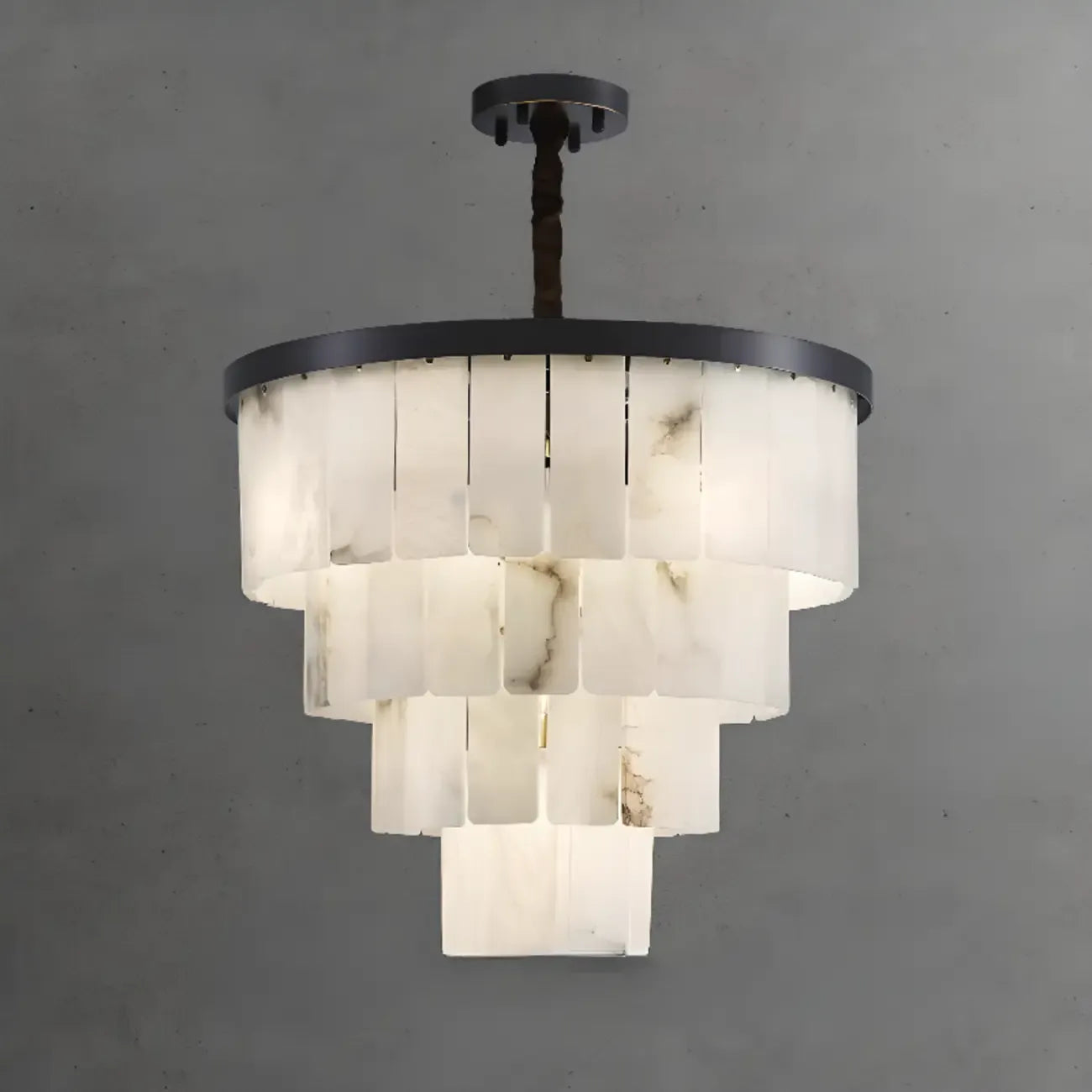 Lustre intemporel à plusieurs niveaux en albâtre noir métallisé circulaire