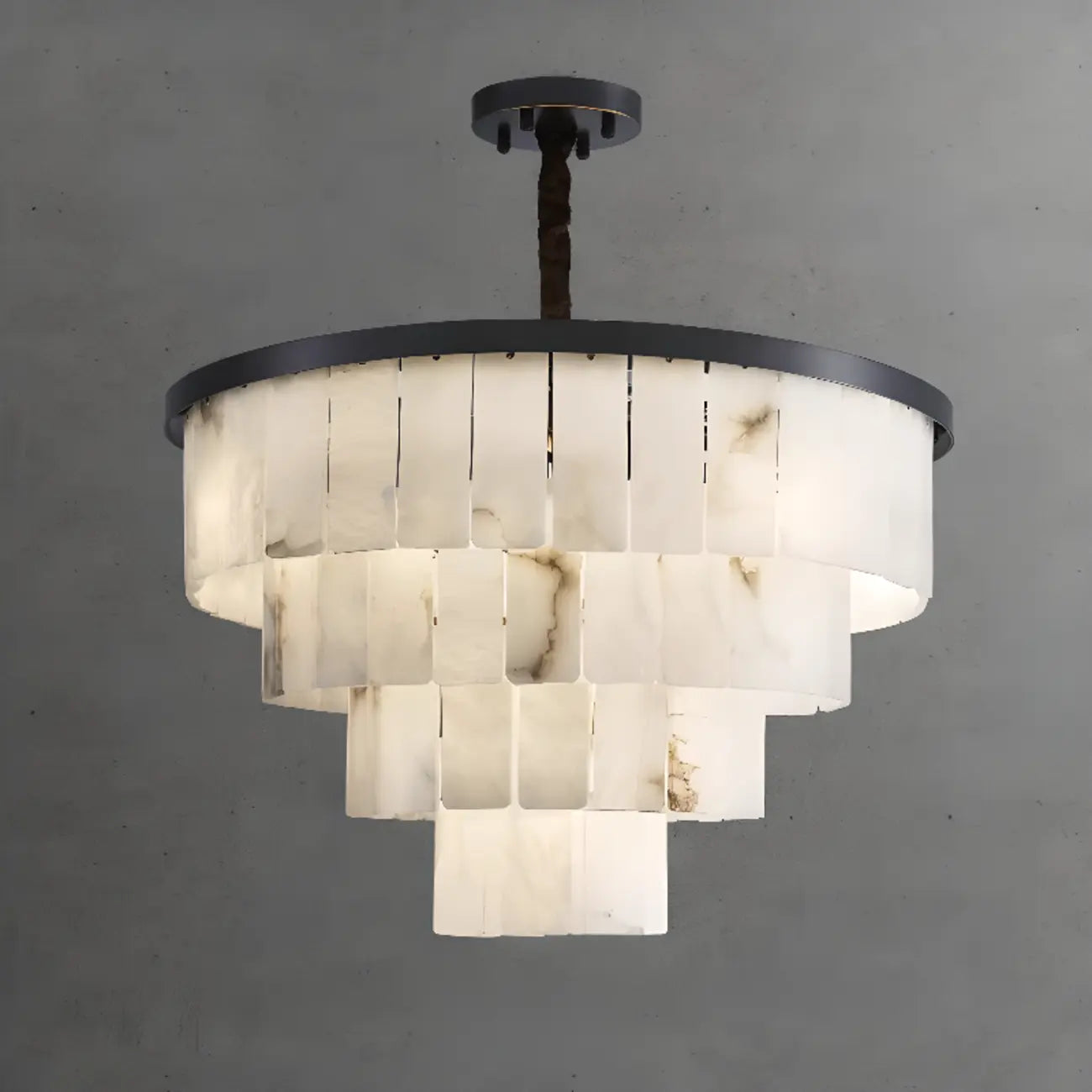 Lustre intemporel à plusieurs niveaux en albâtre noir métallisé circulaire