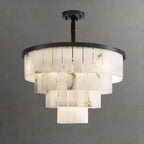 Lustre intemporel à plusieurs niveaux en albâtre noir métallisé circulaire