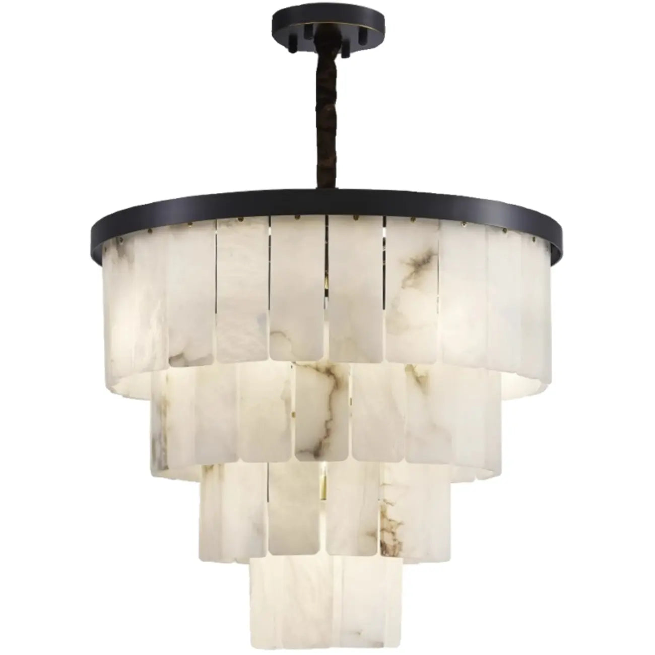Lustre intemporel à plusieurs niveaux en albâtre noir métallisé circulaire