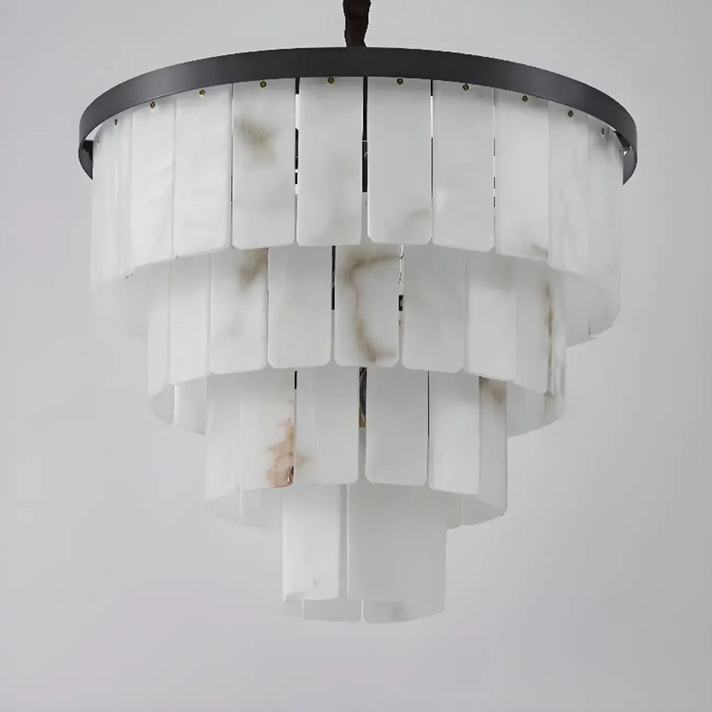 Lustre intemporel à plusieurs niveaux en albâtre noir métallisé circulaire