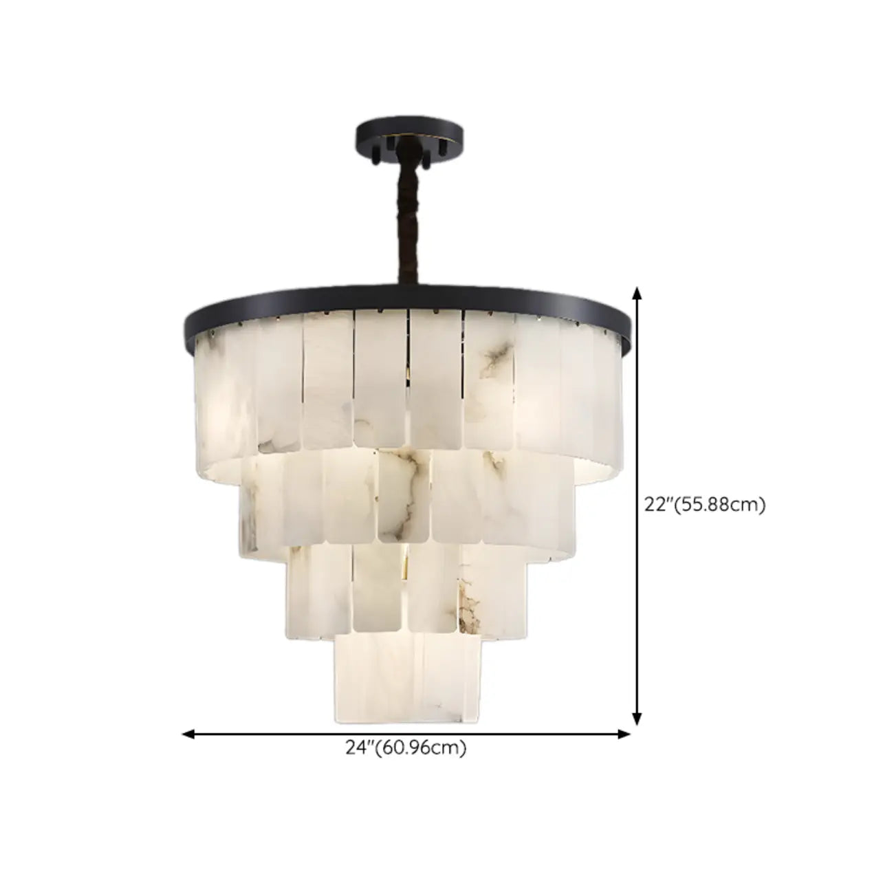 Lustre intemporel à plusieurs niveaux en albâtre noir métallisé circulaire