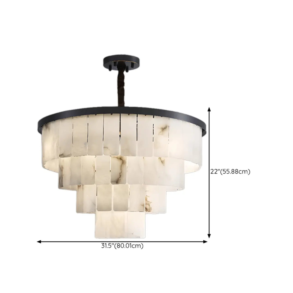 Lustre intemporel à plusieurs niveaux en albâtre noir métallisé circulaire