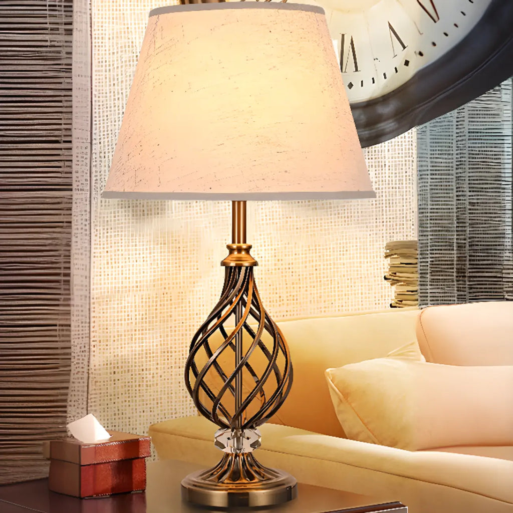 Lampe de chevet LED géométrique en tissu, base en laiton antique