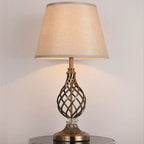 Lampe de chevet LED géométrique en tissu, base en laiton antique