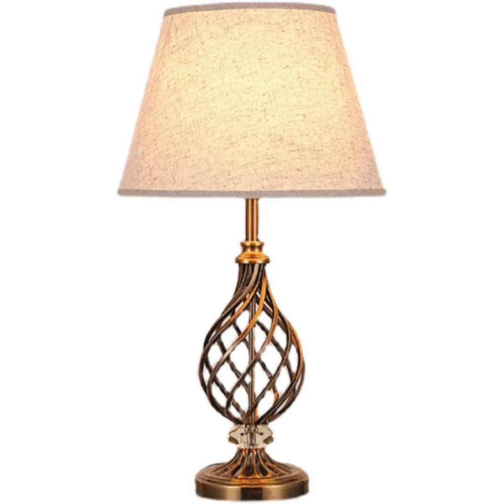 Lampe de chevet LED géométrique en tissu, base en laiton antique
