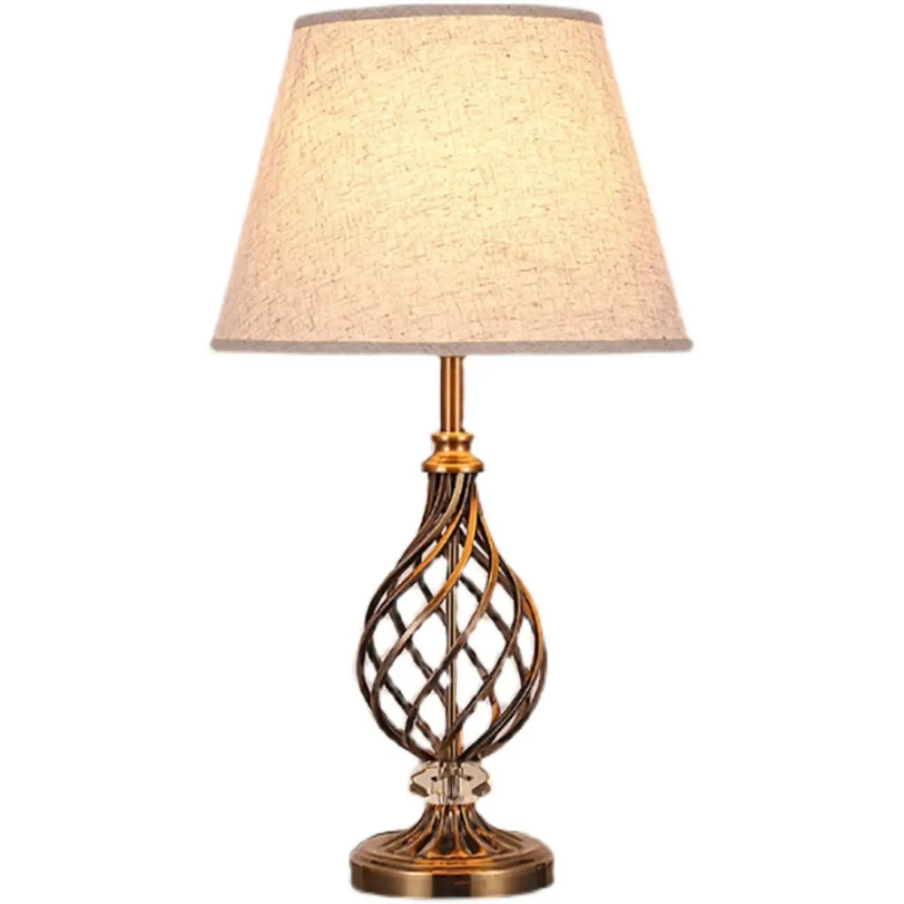 Lampe de chevet LED géométrique en tissu, base en laiton antique
