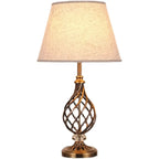 Lampe de chevet LED géométrique en tissu, base en laiton antique