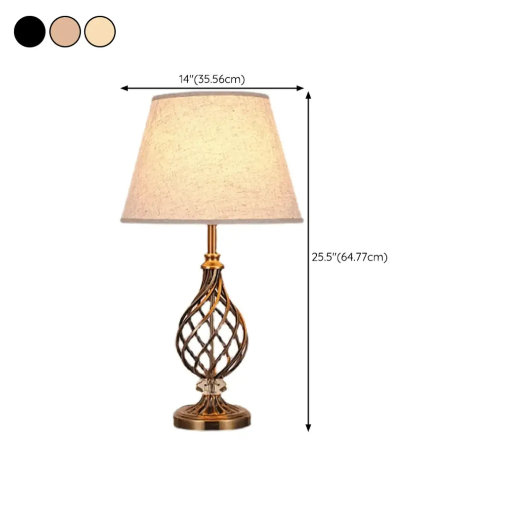 Lampe de chevet LED géométrique en tissu, base en laiton antique