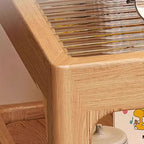 Table de chevet étroite et élégante à 3 niveaux en bois naturel avec plateau en verre