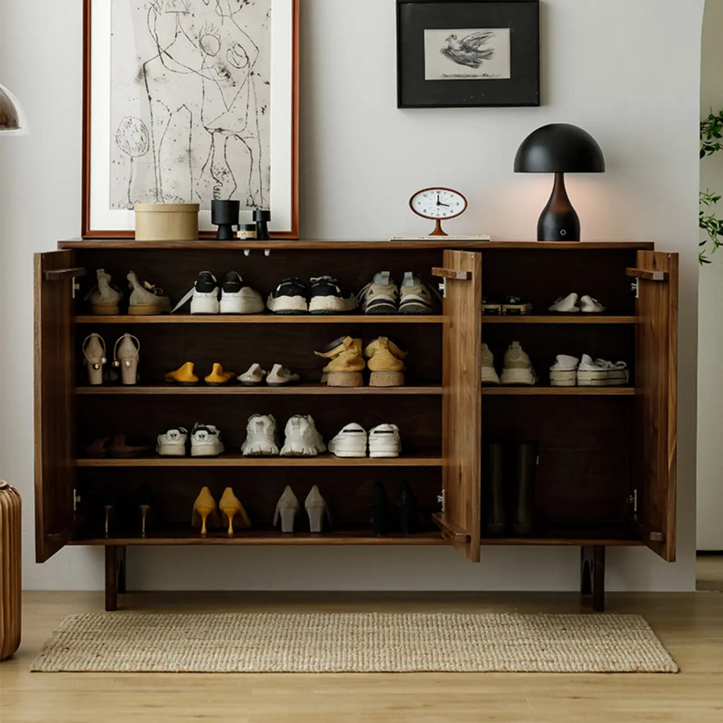 Meuble à chaussures scandinave en noyer foncé massif