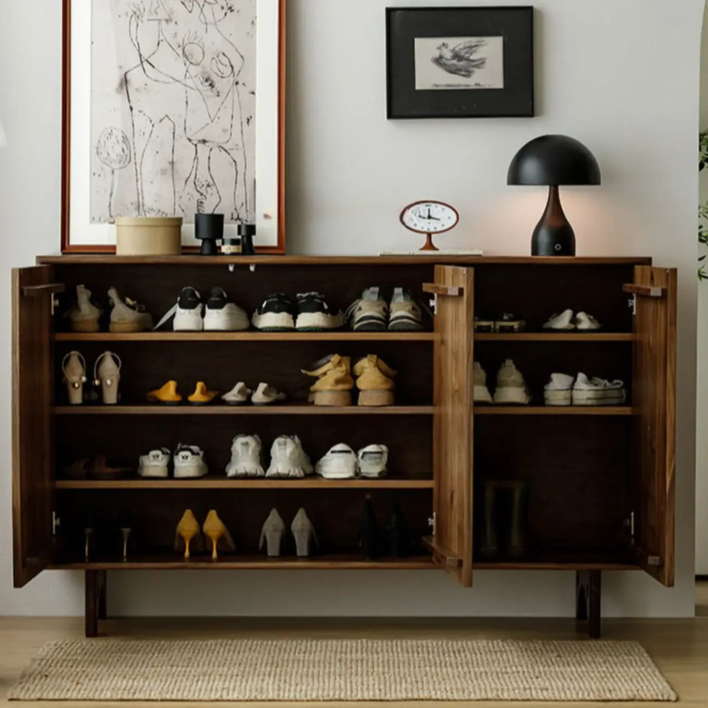 Meuble à chaussures scandinave en noyer foncé massif