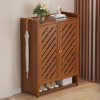 Armoire à chaussures à plusieurs niveaux avec portes réglables en bois et acrylique