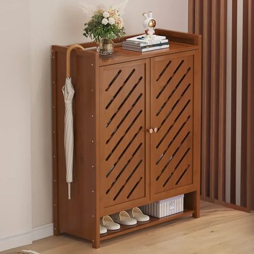 Armoire à chaussures à plusieurs niveaux avec portes réglables en bois et acrylique