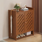 Armoire à chaussures à plusieurs niveaux avec portes réglables en bois et acrylique