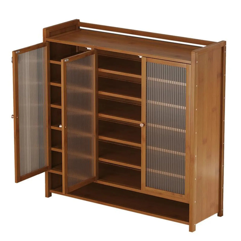 Armoire à chaussures à plusieurs niveaux avec portes réglables en bois et acrylique
