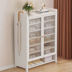 Armoire à chaussures à plusieurs niveaux avec portes réglables en bois et acrylique