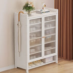 Armoire à chaussures à plusieurs niveaux avec portes réglables en bois et acrylique