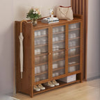 Armoire à chaussures à plusieurs niveaux avec portes réglables en bois et acrylique