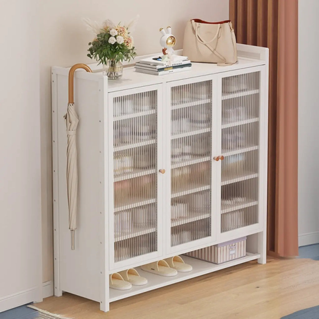 Armoire à chaussures à plusieurs niveaux avec portes réglables en bois et acrylique