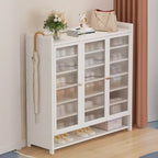 Armoire à chaussures à plusieurs niveaux avec portes réglables en bois et acrylique