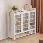 Armoire à chaussures à plusieurs niveaux avec portes réglables en bois et acrylique